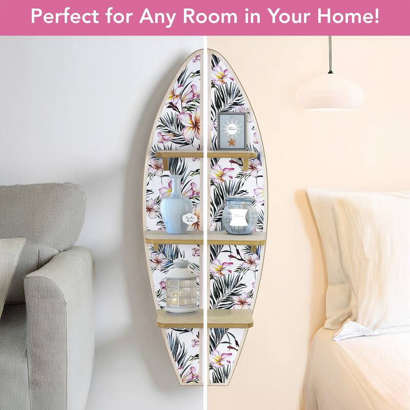 American Art Decor Surfboard Wall Shelf Coastal Beach Themed Decorative Wall Art Storage for Home or Office