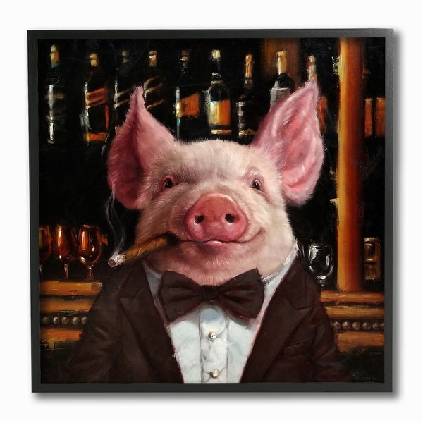 Stupell Industries Classy Pig at Cigar Bar Farm Animal Painting Framed ...