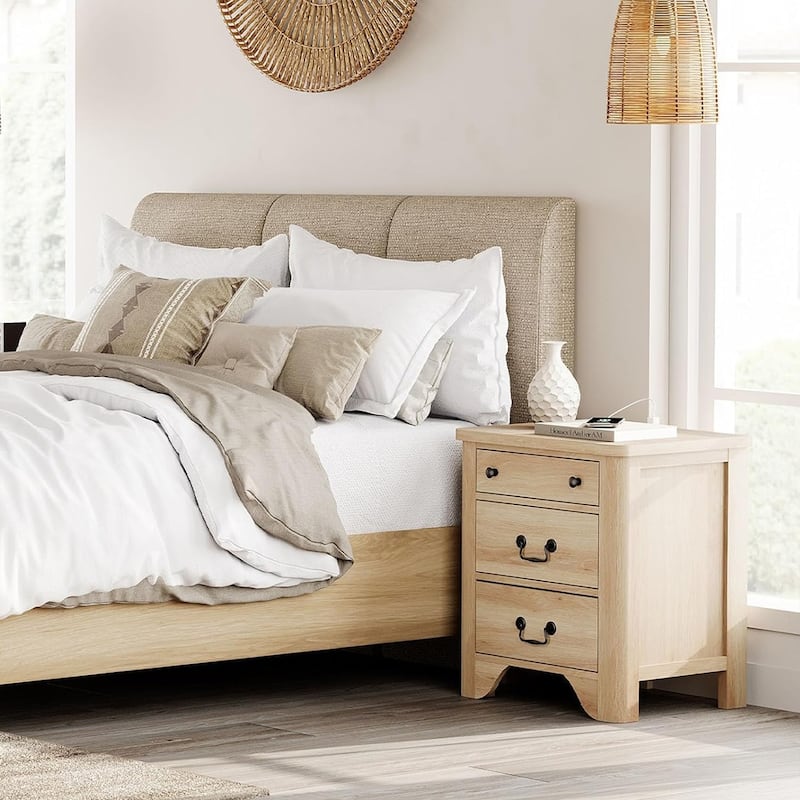 WAMPAT Farmhouse Nightstand with 3 Drawers