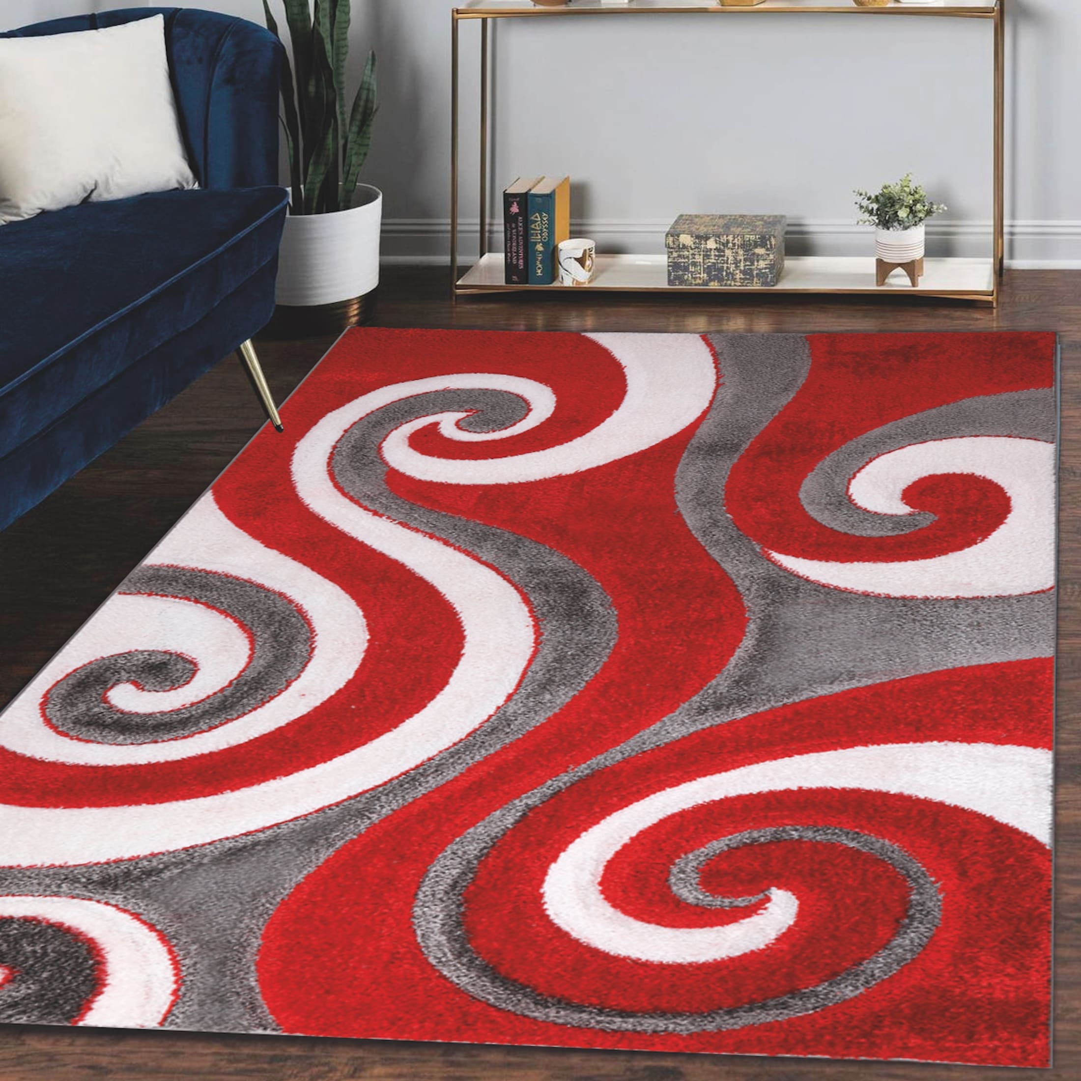 MDA Rugs Santorini Collection Red/Grey Swirl Area Rug