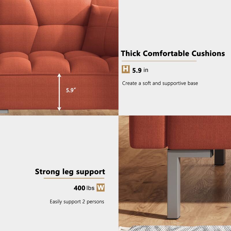 Modern Convertible Folding Futon Sofa Bed Linen Comfortable Upholstered