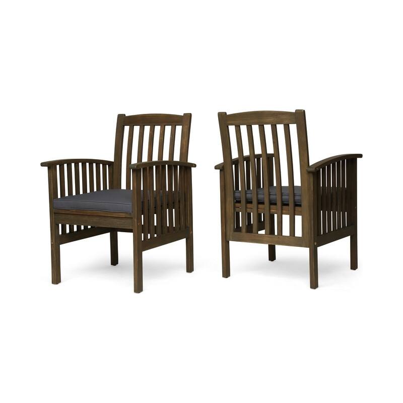 2-Piece Acacia Wood Dining Chair Set with Water-Resistant Cushions