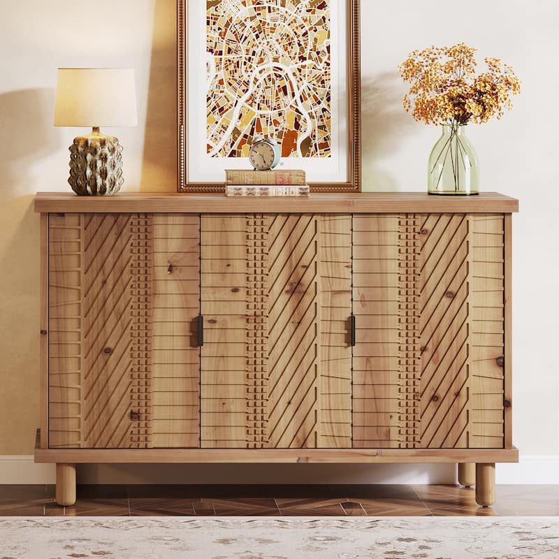 Solid Wood Buffet Cabinet with Storage for Kitchen and Entryway