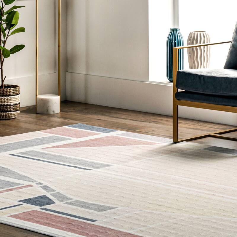 Nuloom Dannie SpinClean Modern Geometric Machine Washable Area Rug