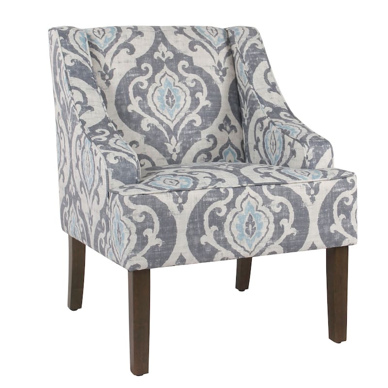 Fabric Upholstered Wooden Accent Chair with Swooping Armrests and Damask Pattern Design - 33.25 H x 25 W x 27.75 L Inches - Multicolor