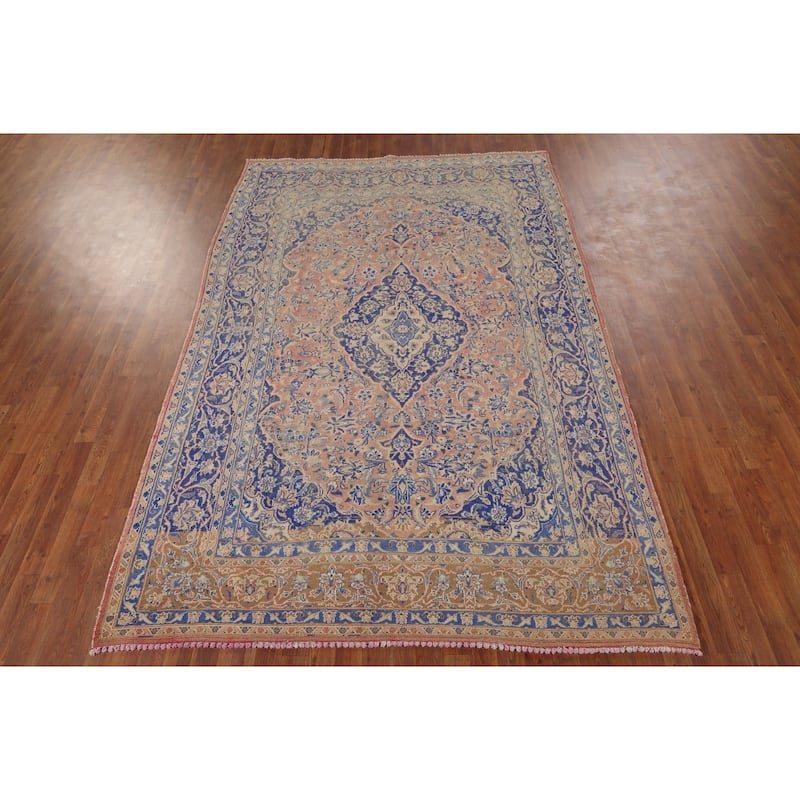 Mashad Vintage Persian Area Rug Hand-Knotted Wool Carpet - 6'6" x 9'8"