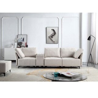 Beige Fabric 3-seater Modular Sectional Sofa with Storage Console ...