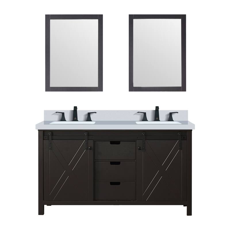 Marsyas Bath Vanity, Cultured Marble Countertop, Faucet Set and Mirrors - Brown - 60 Inch