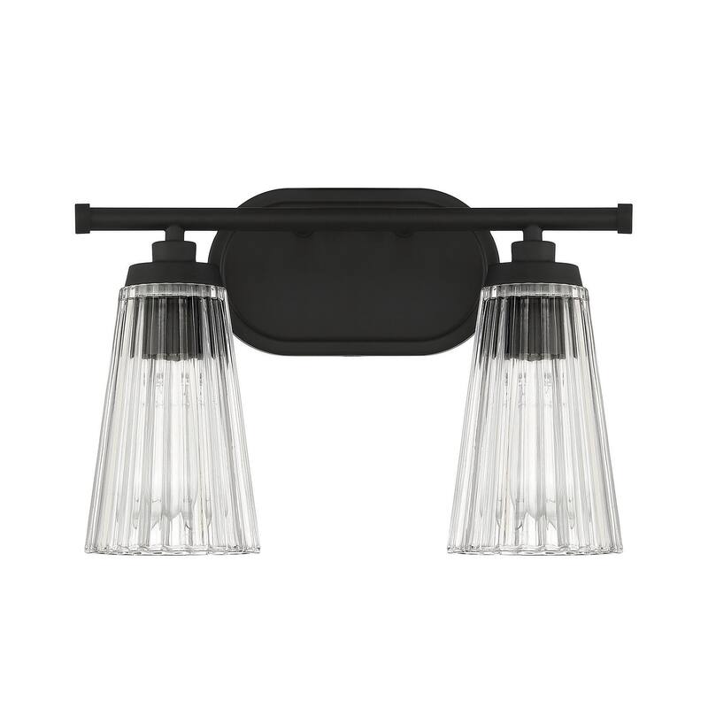 Savoy House Chantilly 2-Light Bathroom Vanity Light with Clear Fluted Glass Shades (14" W x 10"H) - Matte Black