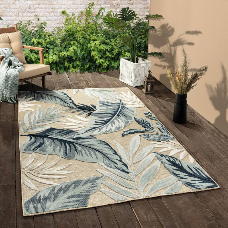 Sevita Botanical Textured Contemporary Indoor/Outdoor Area Rug