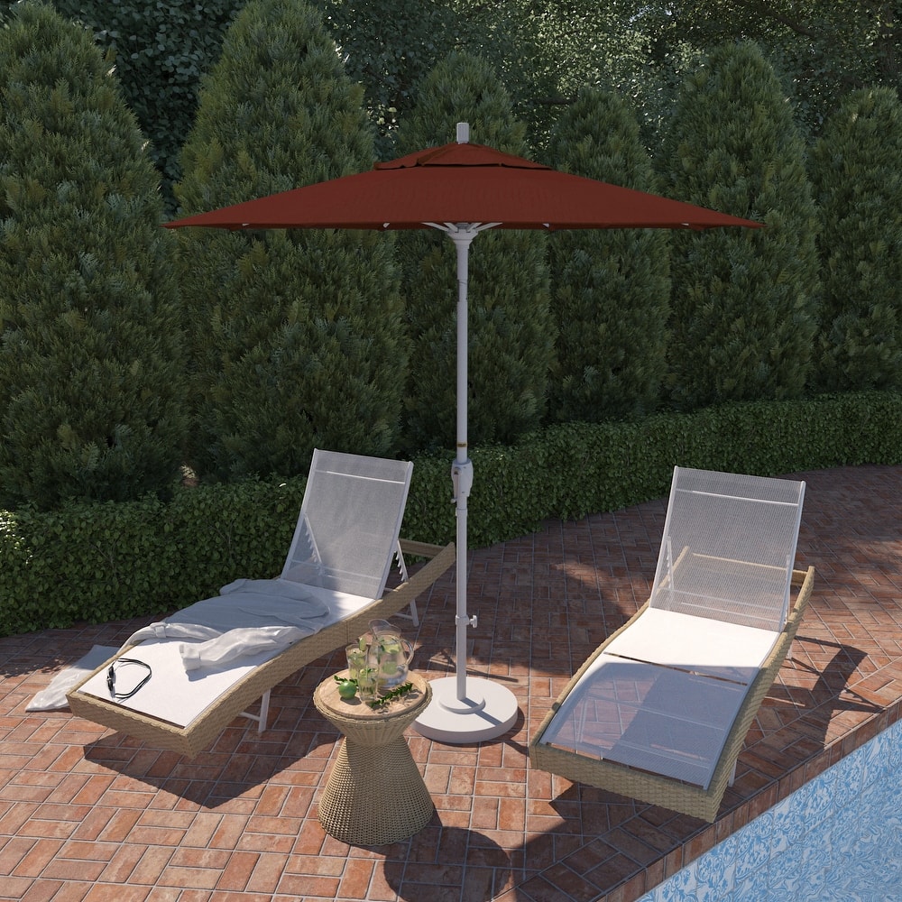 California Umbrella 7.5' Round Crank Lift Push Button Tilt White Aluminum Patio Umbrella Sunbrella