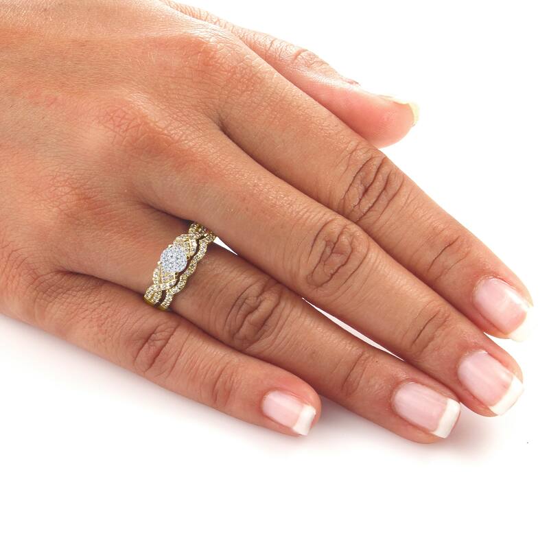 Auriya 1/2ctw Braided Round Diamond Engagement Ring Set 14k Gold
