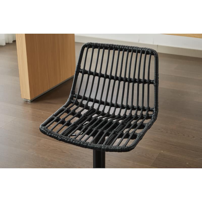 Set of 2 Vintage Rattan Bar Stool, 360° Swivel Seat Chair with Metal Base, Adjustable Height Counter Height Chair with Footrest