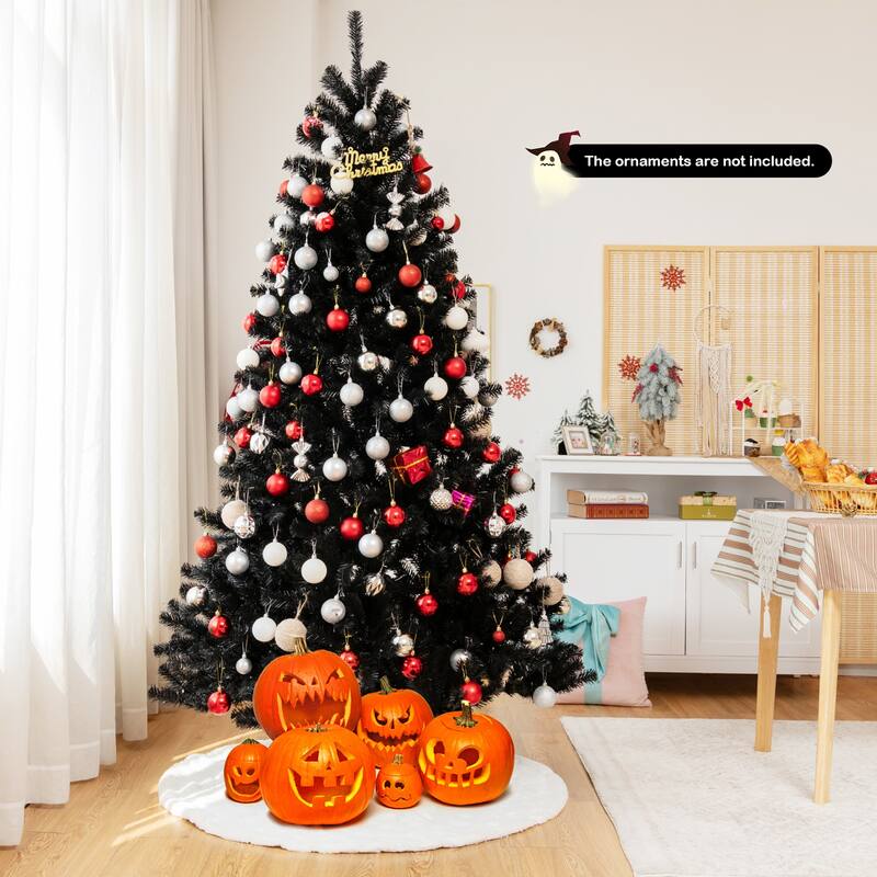 Gymax 7 FT Pre-lit Black Halloween Tree Artificial Hinged Christmas - See Details