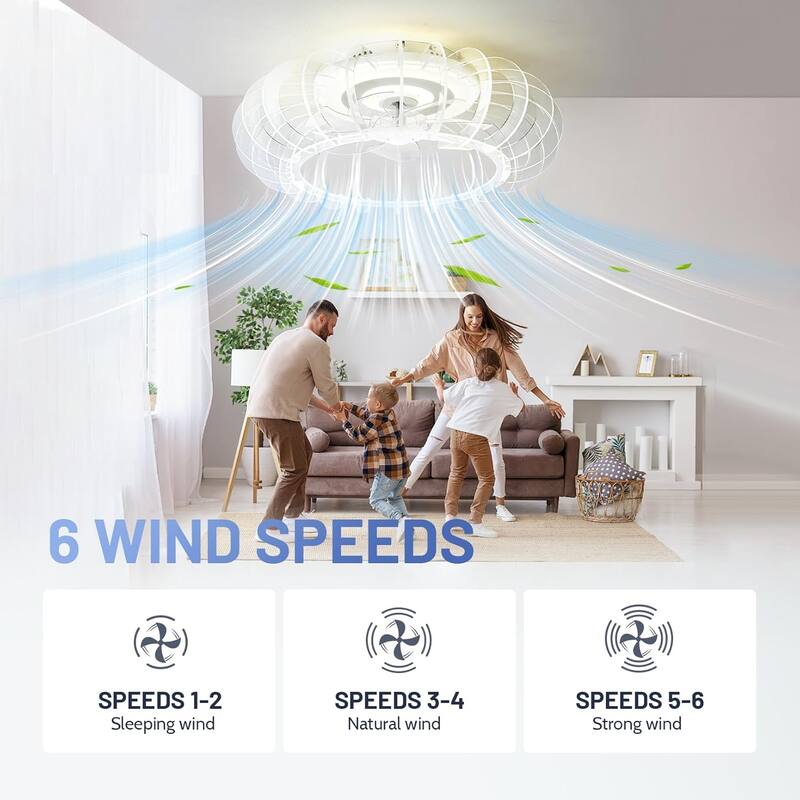 15"/19''/20"/42" RGB Color Dimmable LED Ceiling Fan with APP & Remote Control 6 Wind Speed, with Bluetooth Speaker Optional