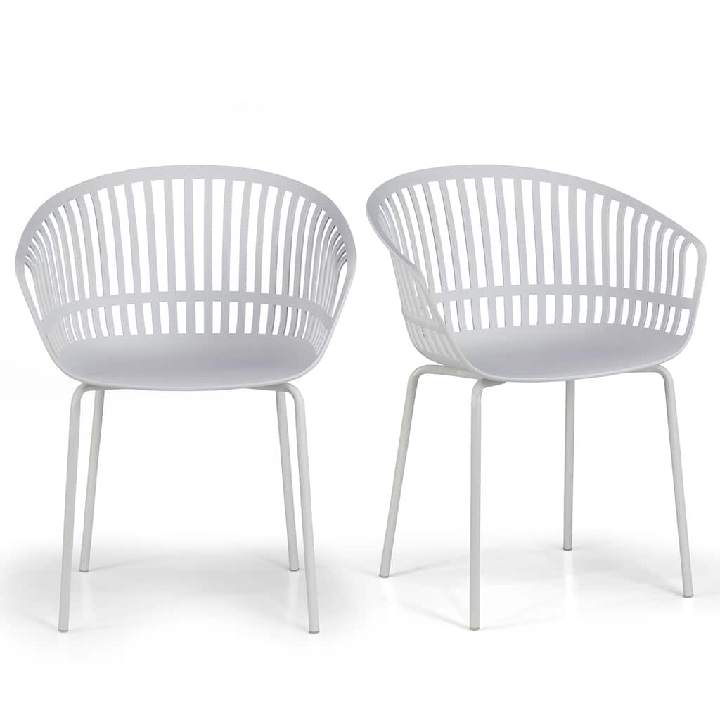 Set of 2 Barras White Plastic Dining Chair with White Iron Legs