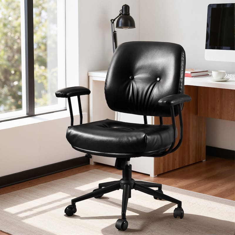 HOOOWOOO Modern Office Chair Adjustable Swivel Task Chair - Black-PU