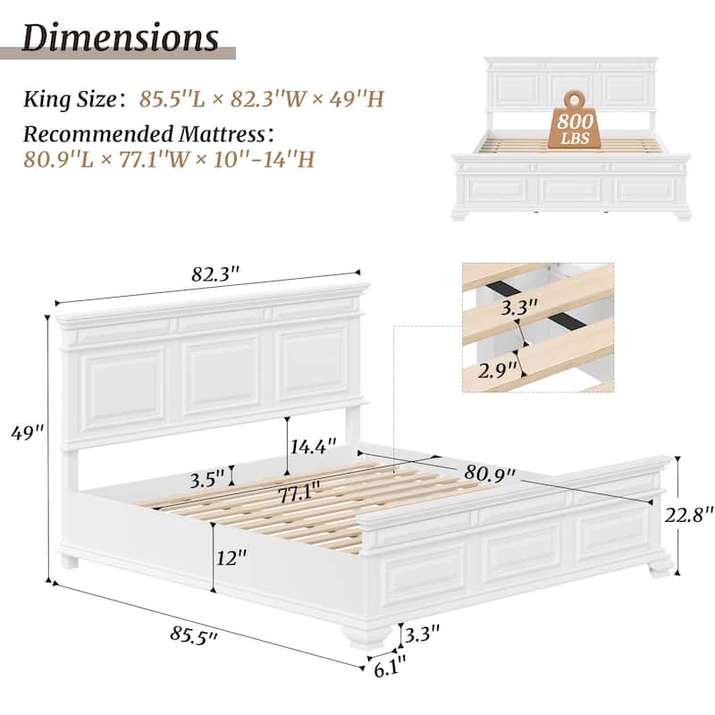 Solid Wood Retro Platform Bed with Headboard