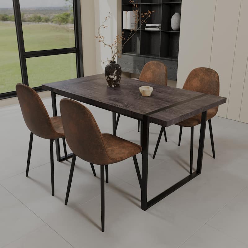 MDF black wooden dining table and modern dining chair set of 4 pieces, medieval wooden kitchen dining table set