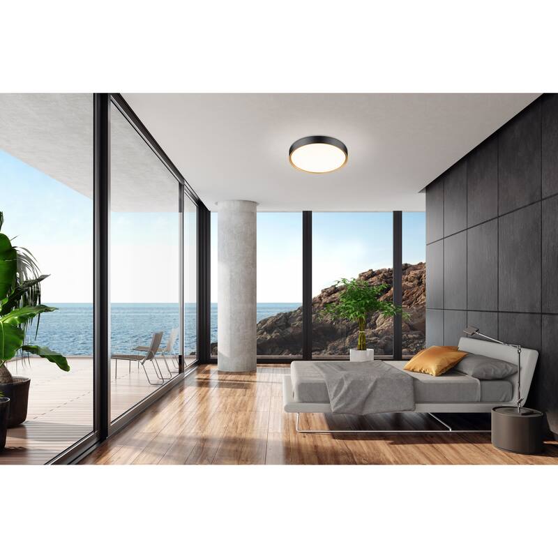 Kawan 1 Light Flush Mount in Matte Black + Modern Gold