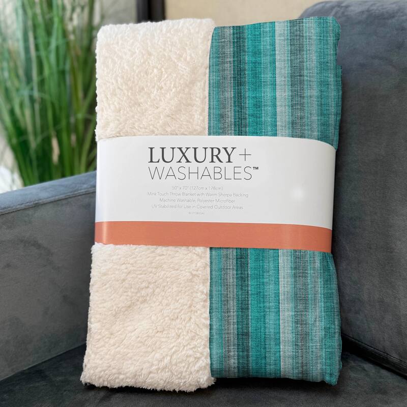 Premium Machine Washable Contemporary Stripe Sherpa Throw Blanket