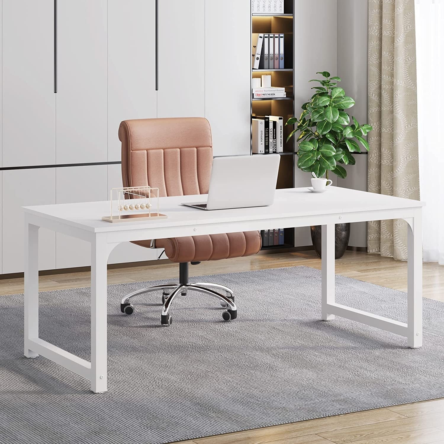 MADESA HOME OFFICE COMPUTER DESK, WORKSTATION WITH STORAGE SPACE - WHITE –  Madesa US