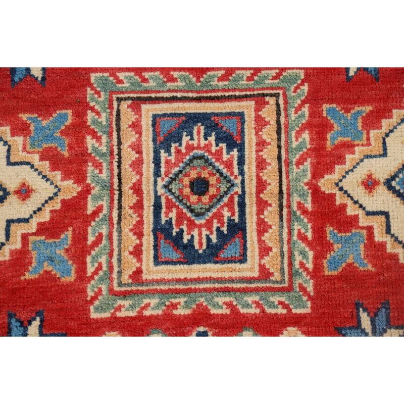 Geometric Kazak Runner Rug Hand-Knotted Wool Carpet - 2'8" x 10'1"