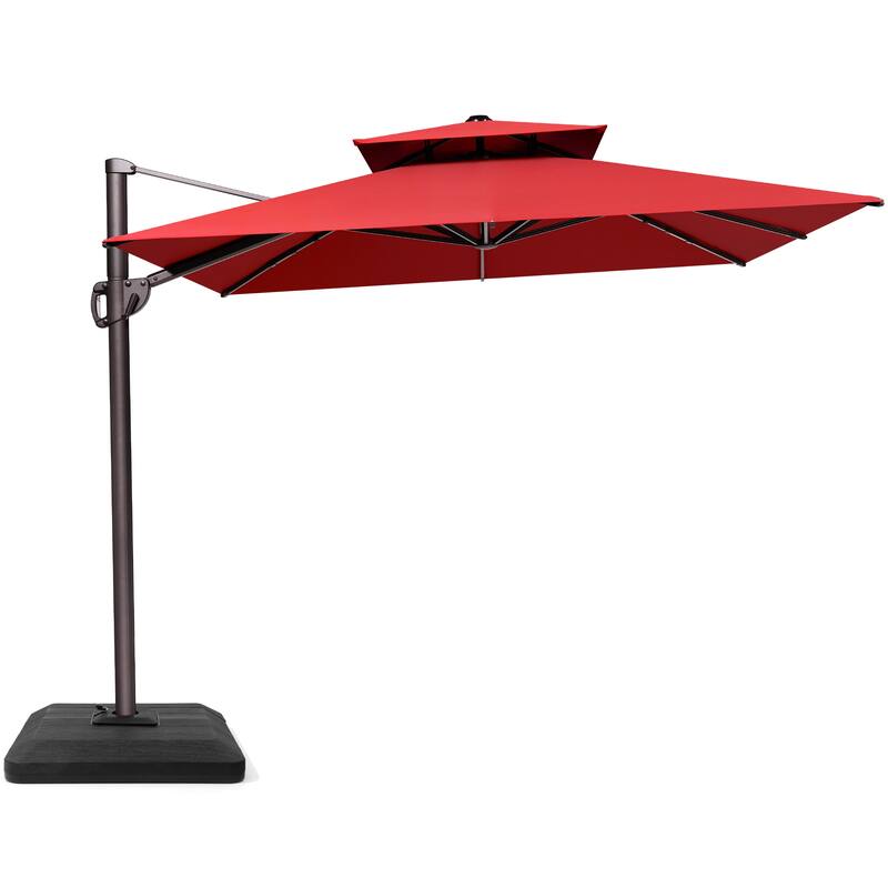 9 x 12 ft Outdoor Double Top Patio Cantilever Umbrella with 4-Piece Umbrella Base