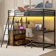 preview thumbnail 4 of 10, Twin Loft Kids Bed Frame with Desk, LED Light, USB, Shelves & Drawers, Black