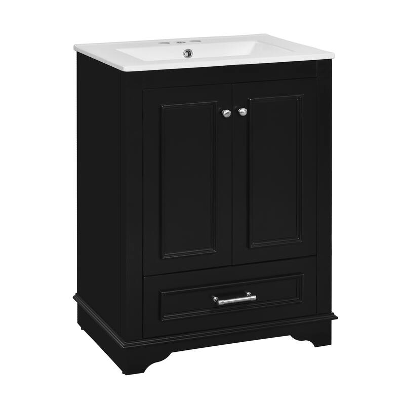 GDFStudio - Halcyon Modern Freestanding Bathroom Vanity with Ceramic Sink and Soft-Closing Storage Doors & Silver Handles