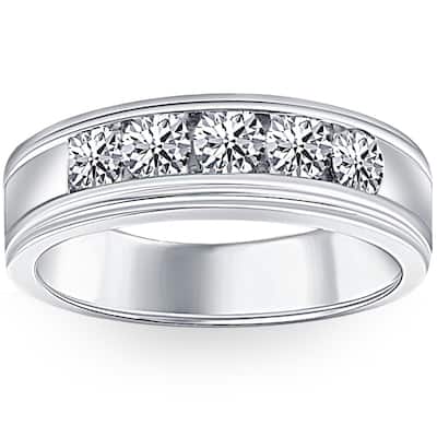 1 Ct Mens Diamond 5-Stone Wedding Ring Channel Set Classic Ring White Gold
