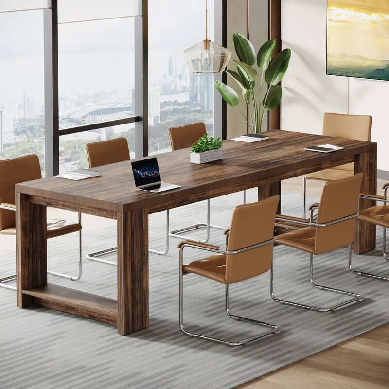 7 ft Modern Rectangle Conference Table for 6 to 8 People - 86.6" L x 27.6" W x 29.5" H - Rustic Brown