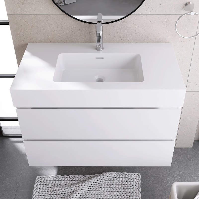 Floating Bathroom Vanity with Solid Surface Top