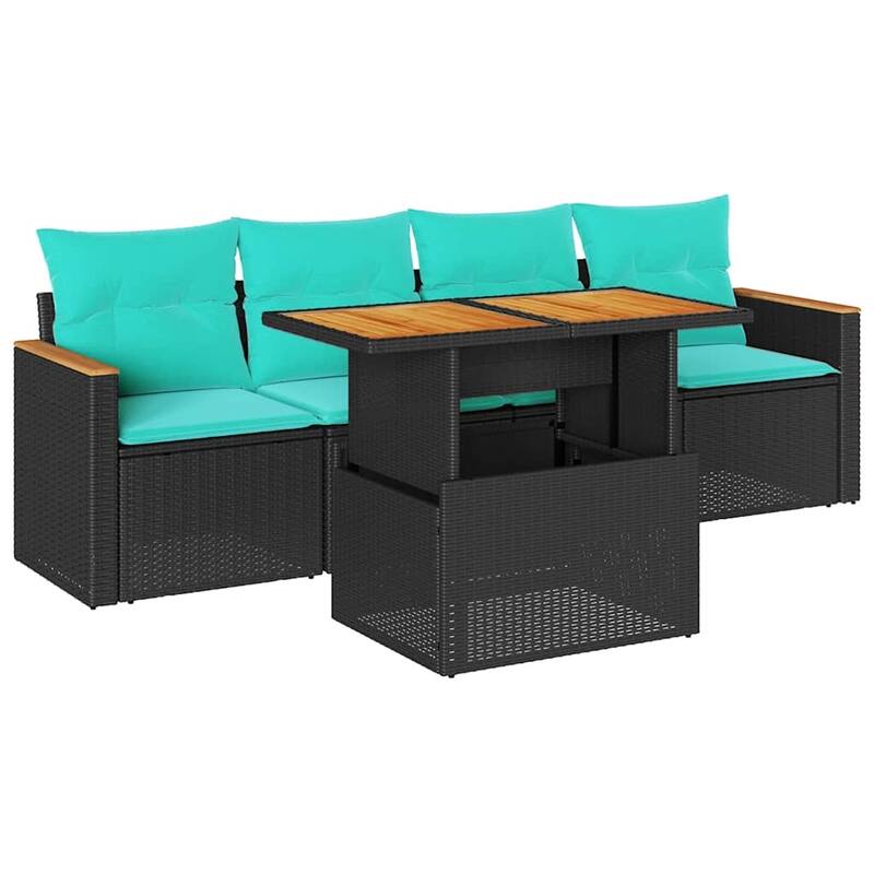vidaXL Patio Sofa Set with Cushions Outdoor Furniture 5 Piece Poly Rattan