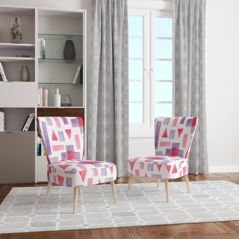 Designart "Pink and Purple Geometric " Upholstered Patterned Accent Chair and Arm Chair