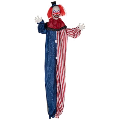 6FT Hanging Animatronic Clown Halloween Decor Light-Up Eyes Creepy Sound Battery Powered