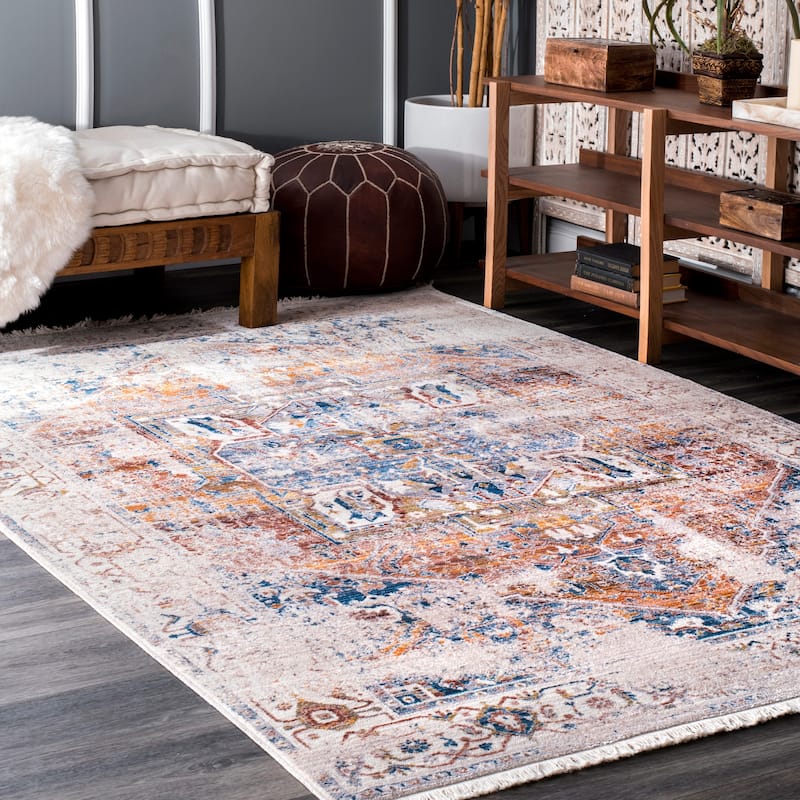 Nuloom Camila Faded Medallion Fringe Area Rug - 3' x 5' - Ivory - Runner