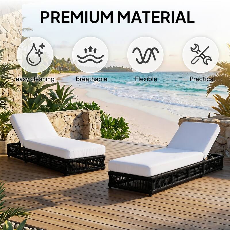 2-Piece Adjustable Backrest Outdoor Chaise Lounge Chair Patio Pool Lounger