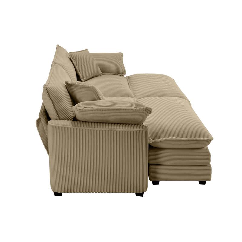 2-Seater Corduroy Sofa with 2 Footrests, Converts to Bed for Compact Spaces