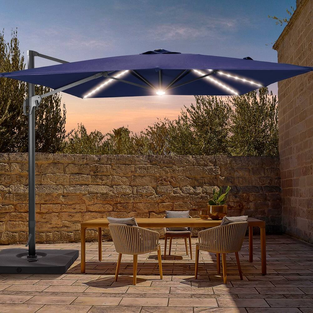 LIVOOSUN 11.5x9FT LED Cantilever Patio Umbrella Solution-Dyed Fabric w/Base