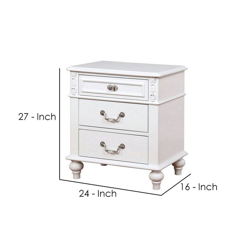 White 3 Drawer 24 in. W Nightstand with Inbuilt Charging USB Port