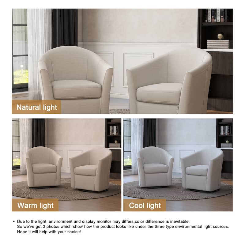 Linen Armchair Swivel Barrel Accent Chairs for Living Room