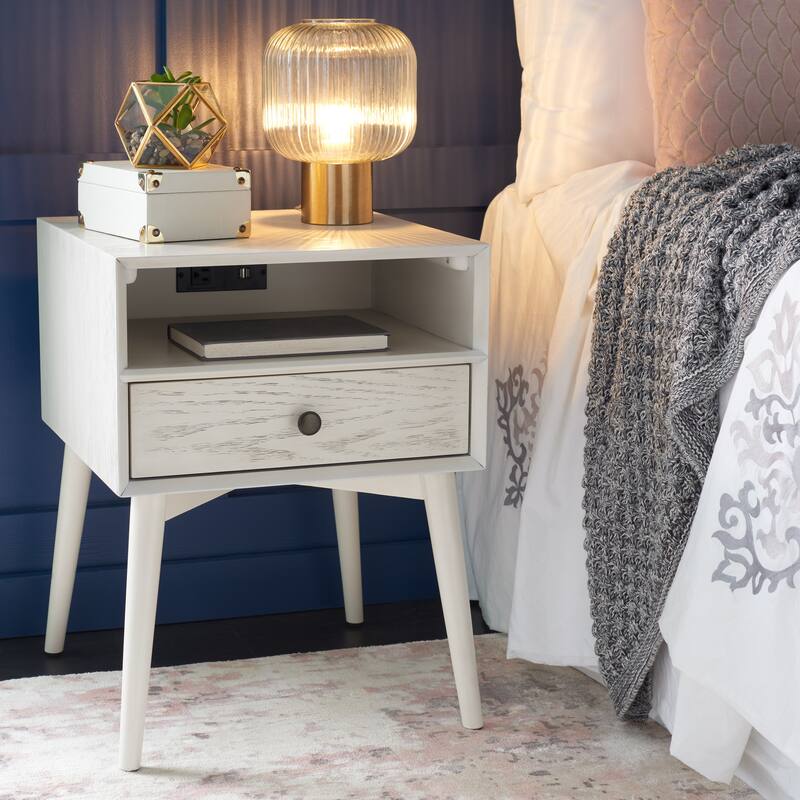 SAFAVIEH Sydni Nightstand with Usb Charging Port - White Wash/Gold