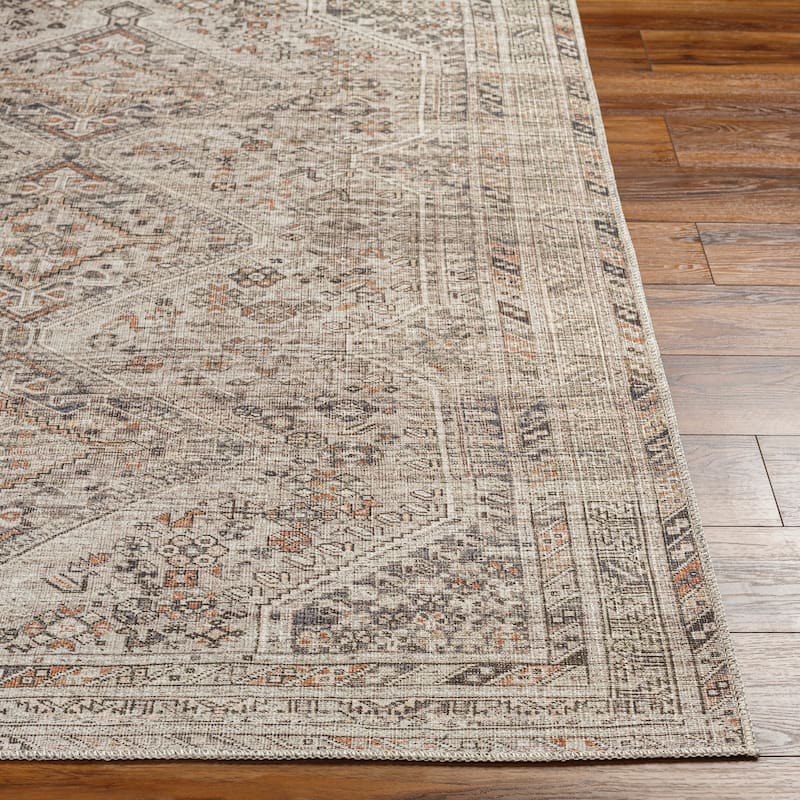 Livabliss Verninac Distressed Medallion Printed Washable Rug