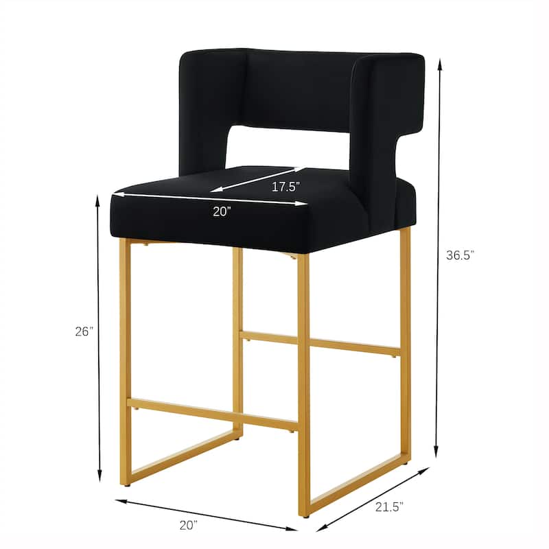 Set of 2 Velvet Counter Height Bar Stools with Backrest and Footrest