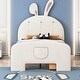 preview thumbnail 2 of 8, Twin Size Velvet Platform Bed with Rabbit-Shaped Headboard, Wooden Bed with Drawers and Bed-End Storage Pocket, Beige