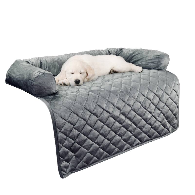 PETMAKER Couch Cover with Memory Foam Bolster for Dogs - Large - Gray