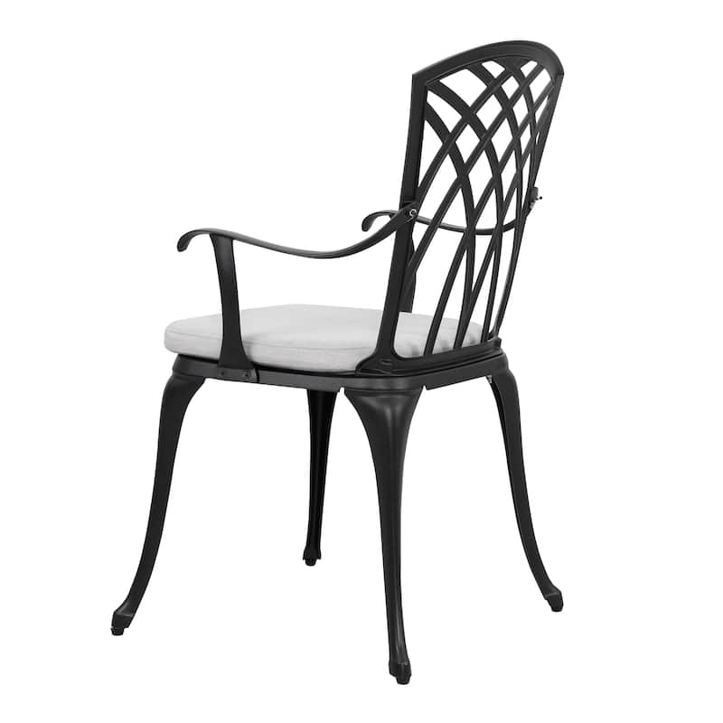 24 Inch Cast Aluminum Bistro Table and 2 Bistro Chairs with Grey Cushions - 24 inches round table