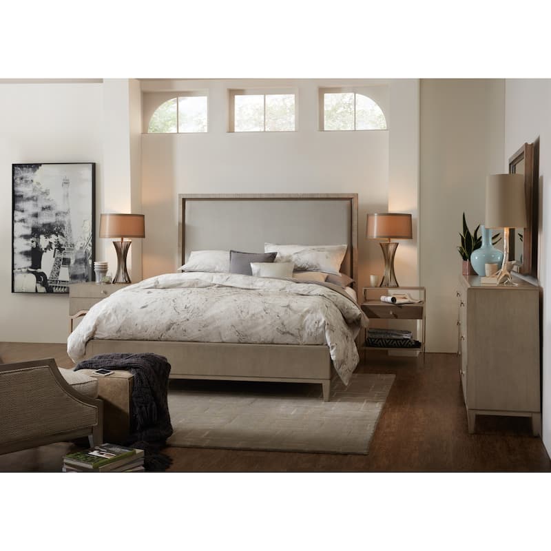 Hooker Furniture Elixir Queen Walnut Upholstered Panel Bed Frame