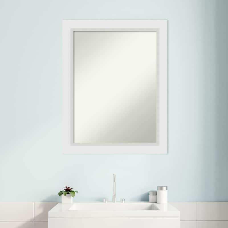 Non-Beveled Wood Bathroom Wall Mirror - Blanco White Frame